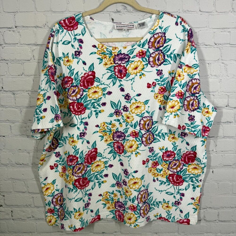 Vintage 90's Westbound Floral Cottage Blouse Women Plus 2X Textured Cotton Top